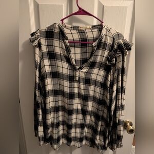Marine Layer Black and White Plaid Blouse